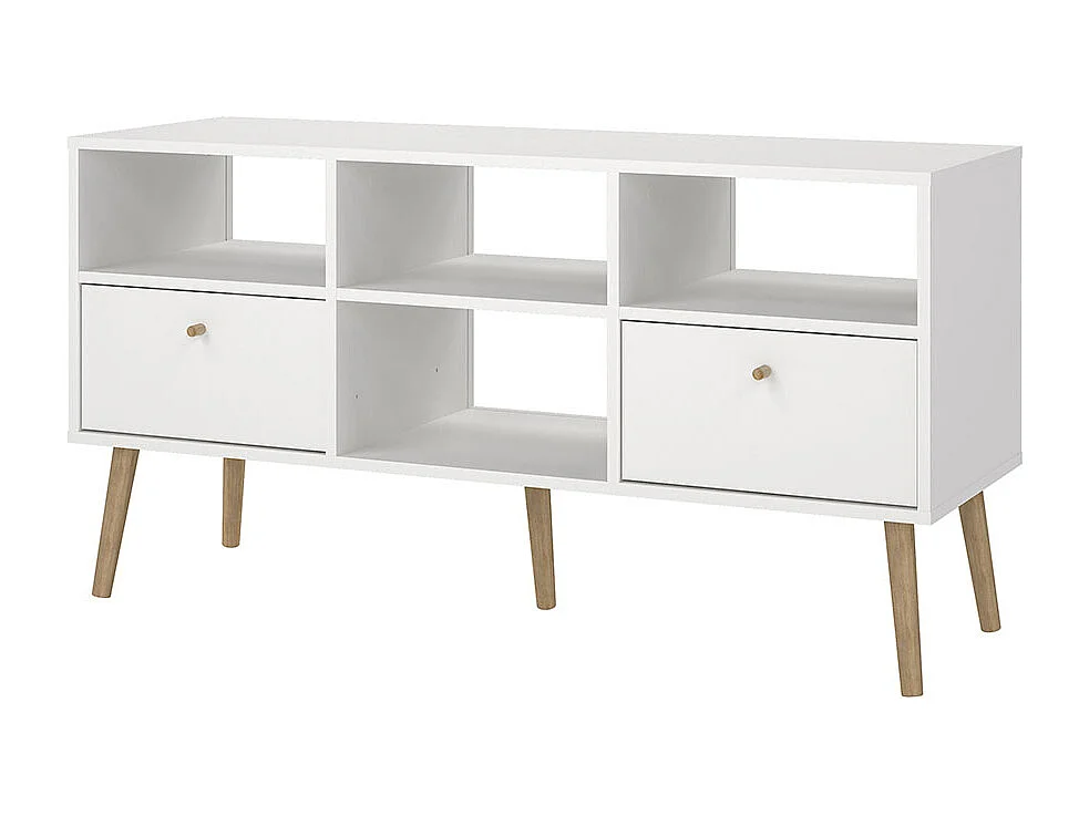 Bodo TV Tisch 2 Schubladen, 4 Ablagen weiß.