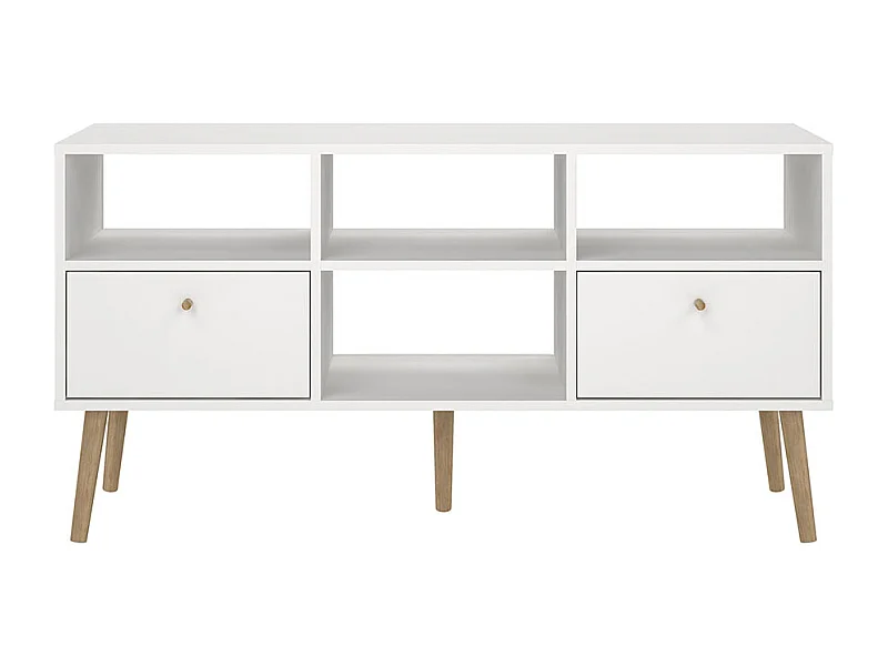 Bodo TV Tisch 2 Schubladen, 4 Ablagen weiß.