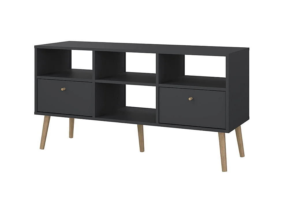 Mobile TV Bodo 2 cassetti, 4 ripiani grigio opaco.