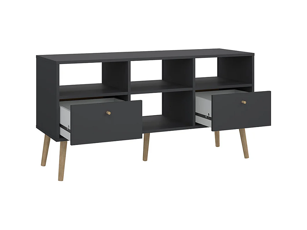 Mobile TV Bodo 2 cassetti, 4 ripiani grigio opaco.