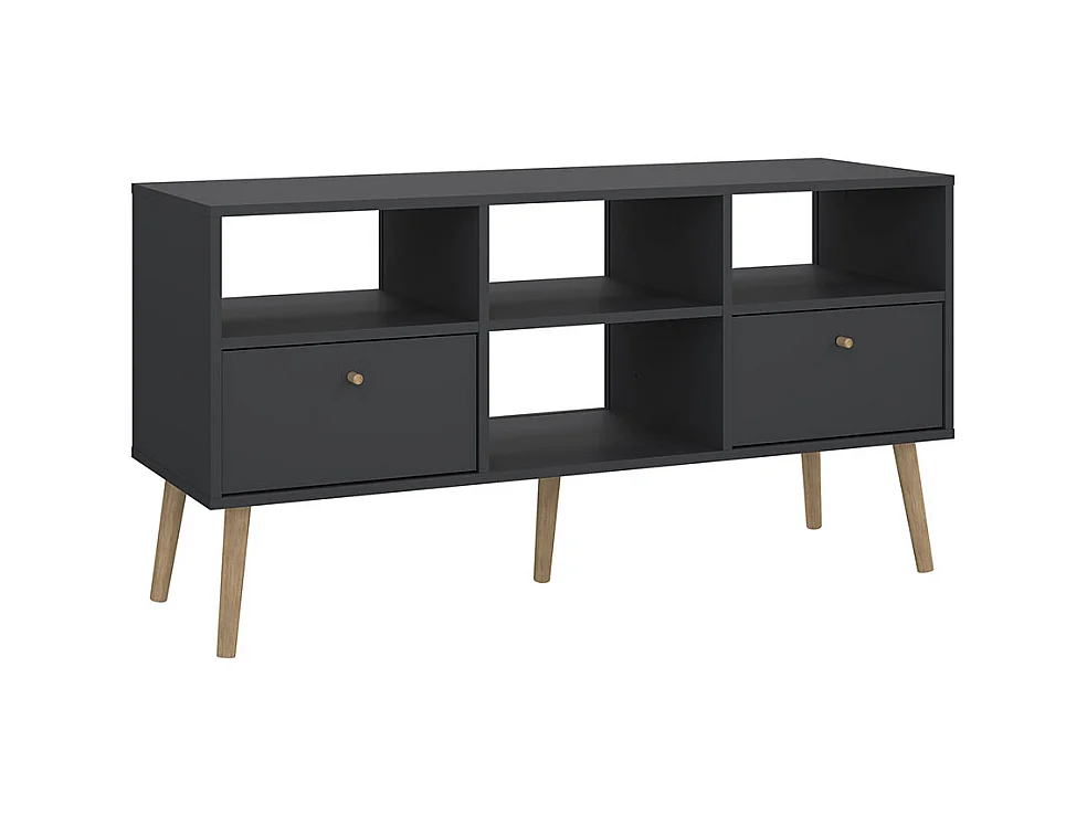 Mobile TV Bodo 2 cassetti, 4 ripiani grigio opaco.