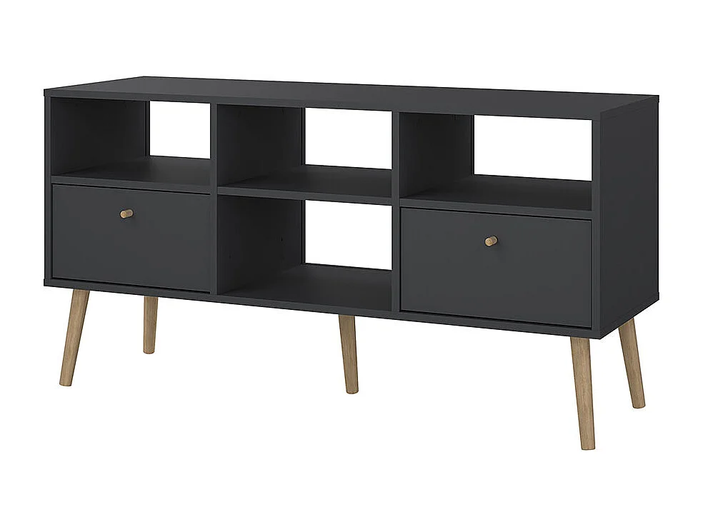 Mobile TV Bodo 2 cassetti, 4 ripiani grigio opaco.