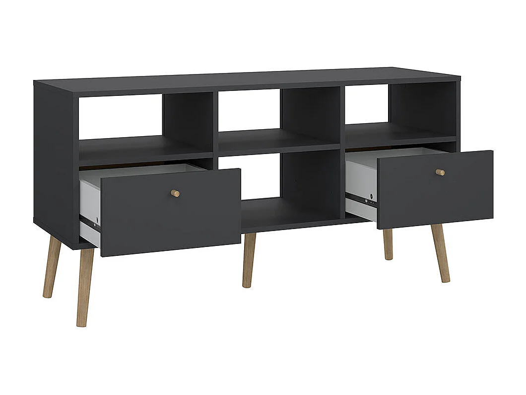 Mobile TV Bodo 2 cassetti, 4 ripiani grigio opaco.