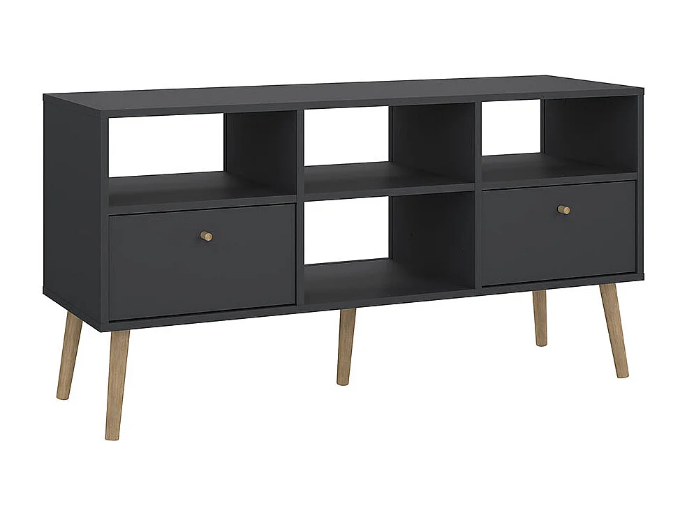 Mobile TV Bodo 2 cassetti, 4 ripiani grigio opaco.