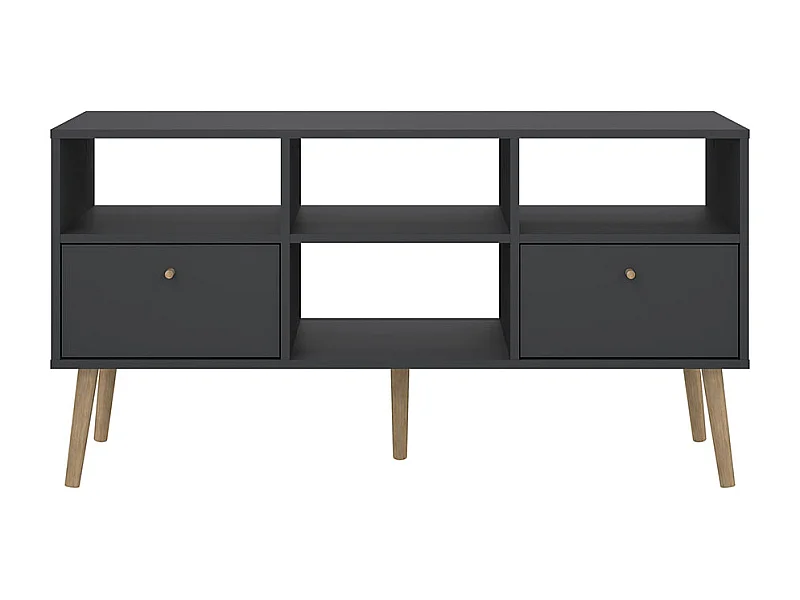 Bodo TV Tisch 2 Schubladen, 4 Ablagen matte grau.