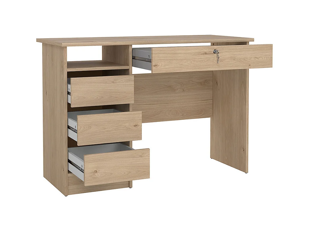 Scrivania FunctionPlus 1 ripiano, 4 cassetti decoro rovere.