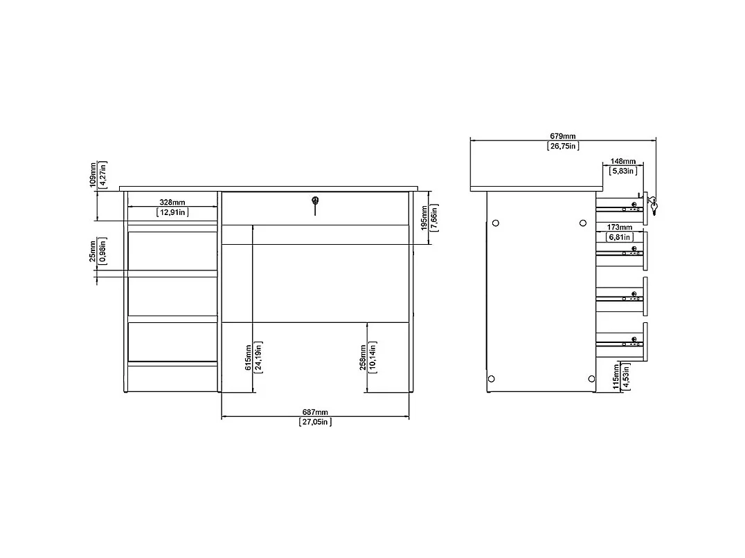 Scrivania FunctionPlus 1 ripiano, 4 cassetti decoro rovere.