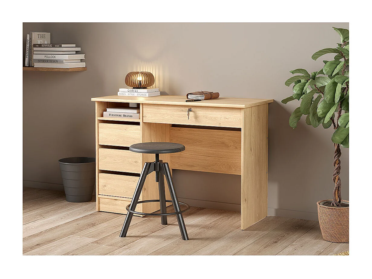 Scrivania FunctionPlus 1 ripiano, 4 cassetti decoro rovere.