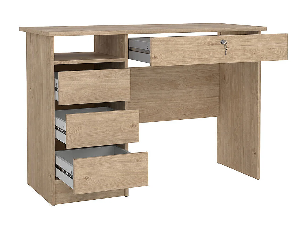 FunctionPlus Schreibtisch 1 Ablage, 4 Schubladen Eichen-Dekor.