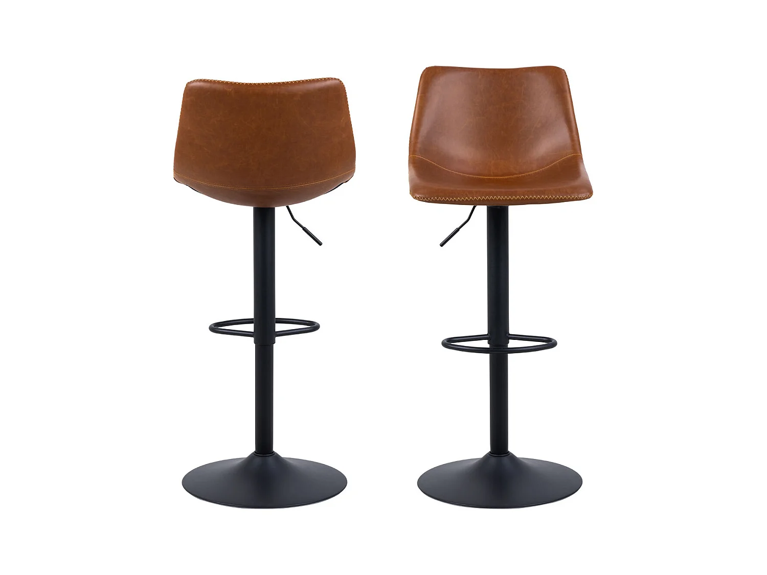 Oregon Tabouret de bar avec pied de trompette, surpiqûres contrastées beige, marron, noir.