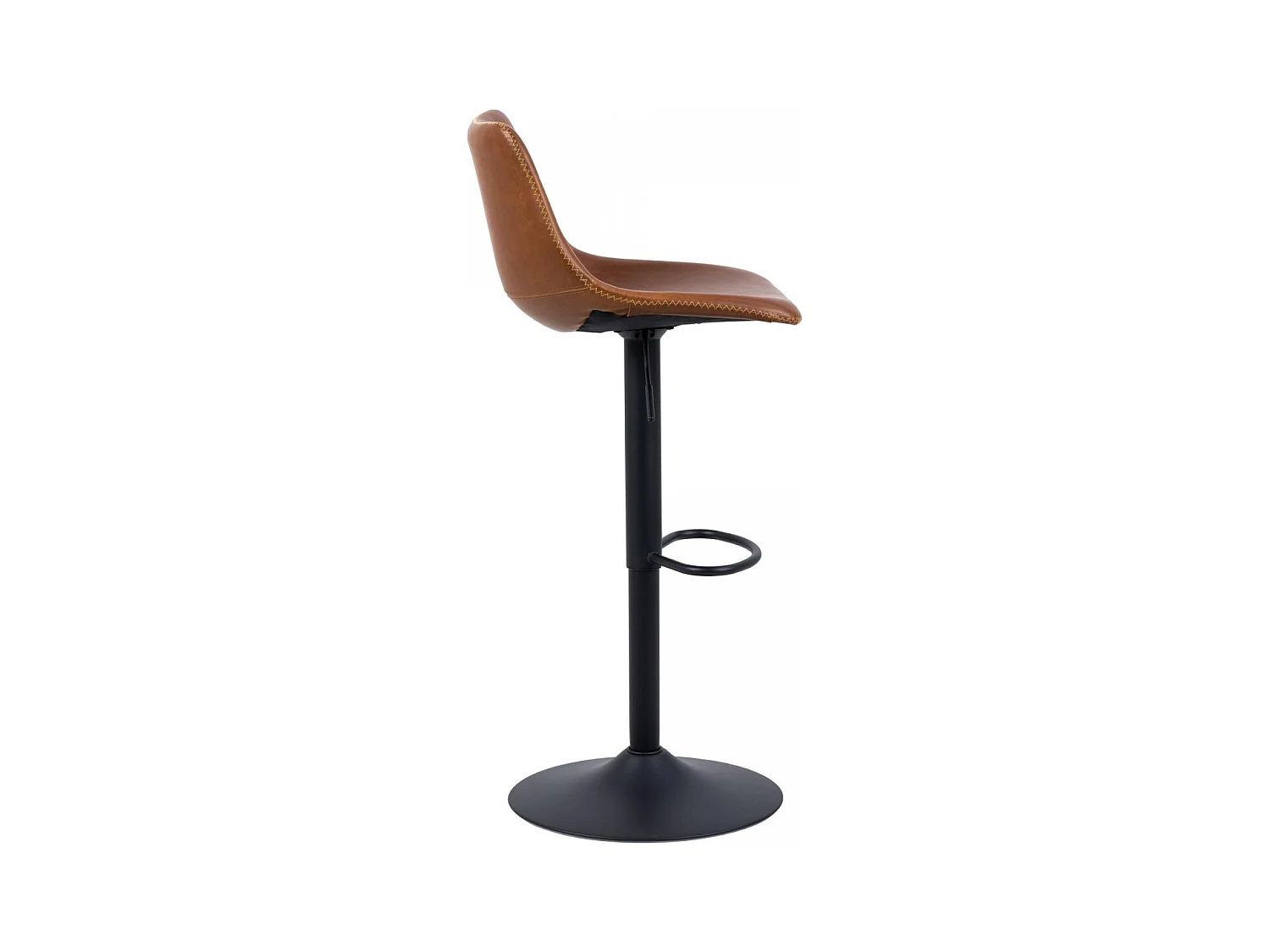 Oregon Tabouret de bar avec pied de trompette, surpiqûres contrastées beige, marron, noir.