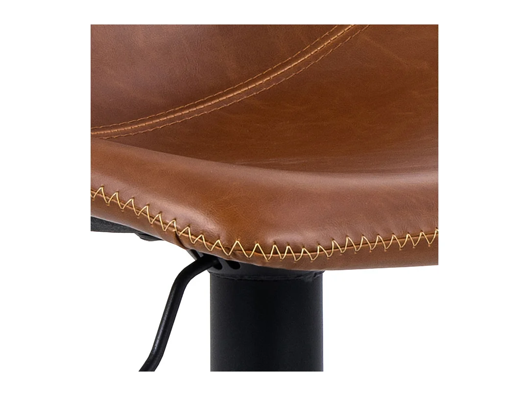 Oregon Tabouret de bar avec pied de trompette, surpiqûres contrastées beige, marron, noir.