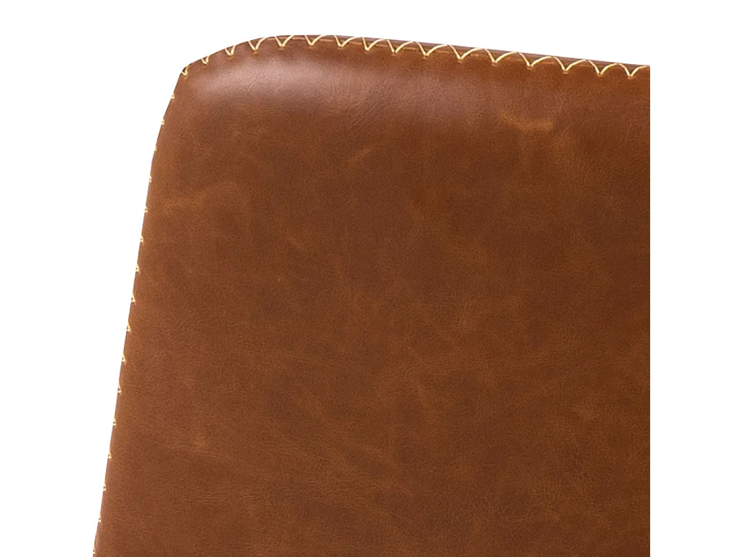 Taburete de bar Oregon con pie de trompeta, costuras en contraste beige, marrón, negro.