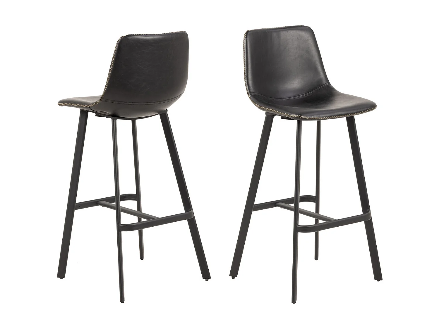 Taburete de bar Oregon con costuras en contraste color crema y negro.