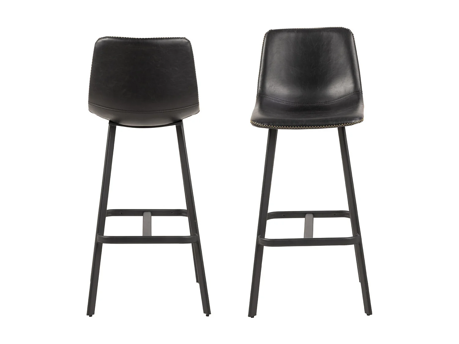 Taburete de bar Oregon con costuras en contraste color crema y negro.