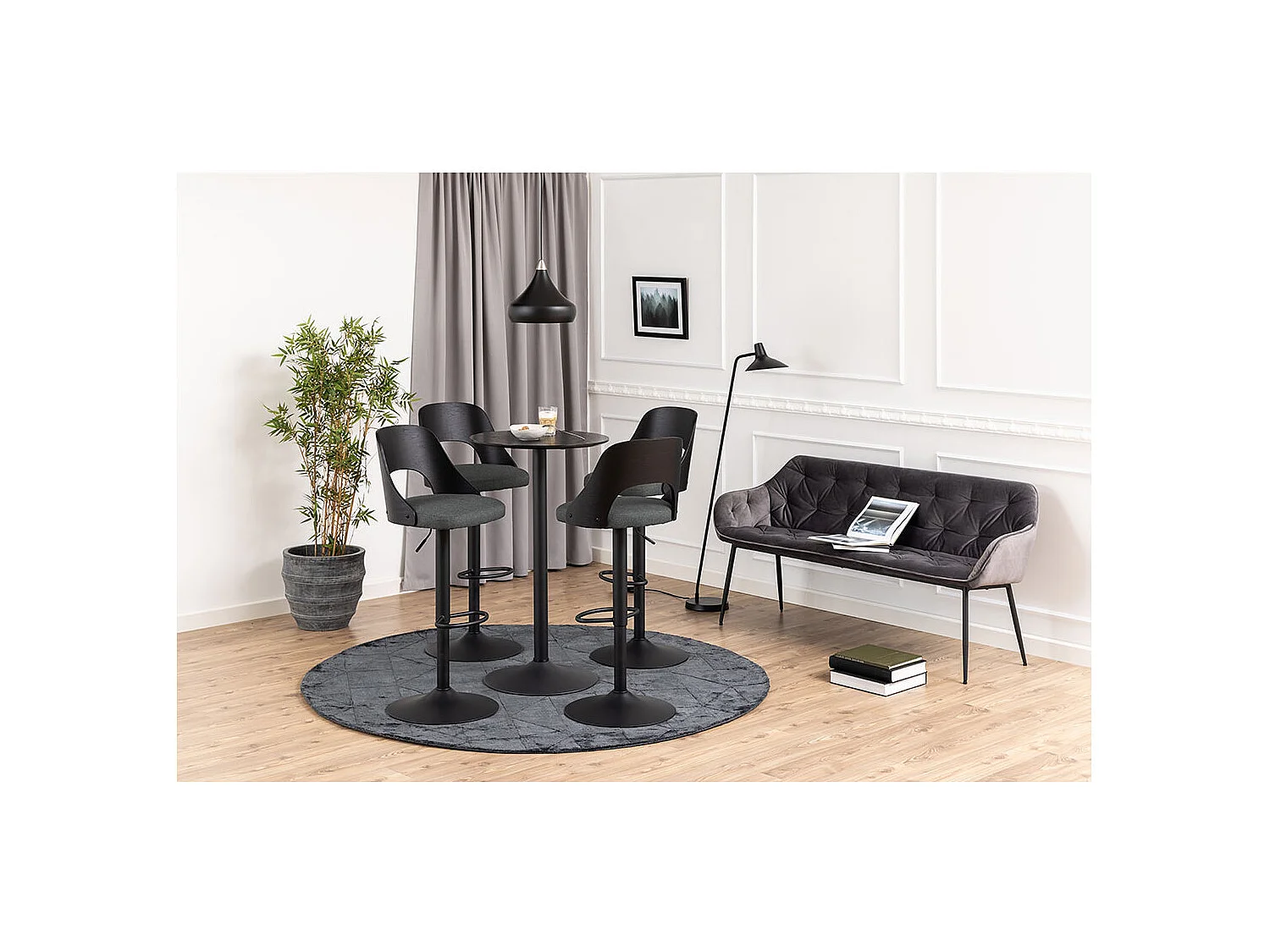 Lucy tabouret de bar tissu gris.