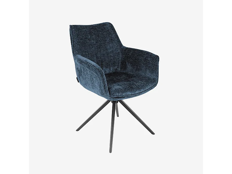 Habitat - Chaise pivotante en tissu chenille et métal noir avec accoudoirs - Bleu nuit - Mogila