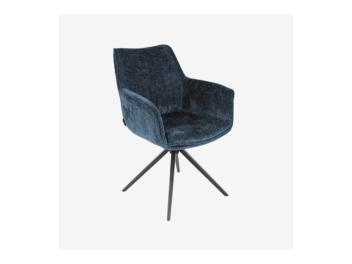 Habitat - Chaise pivotante en tissu chenille et métal noir avec accoudoirs - Bleu nuit - Mogila