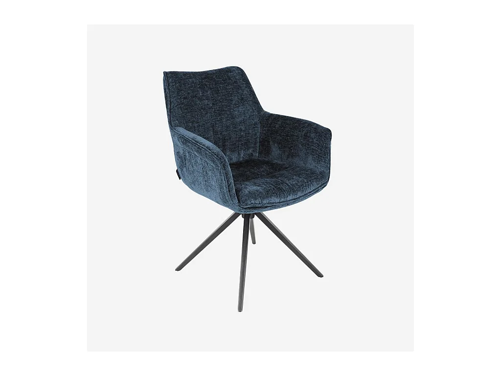 Habitat - Chaise pivotante en tissu chenille et métal noir avec accoudoirs - Bleu nuit - Mogila