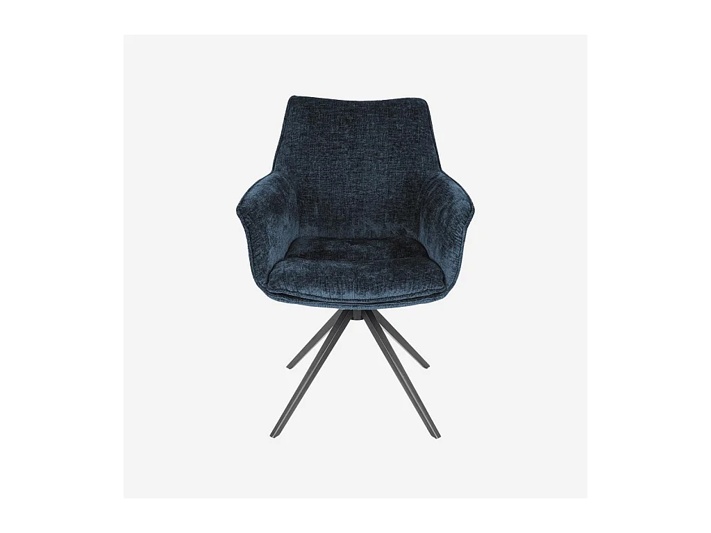 Habitat - Chaise pivotante en tissu chenille et métal noir avec accoudoirs - Bleu nuit - Mogila