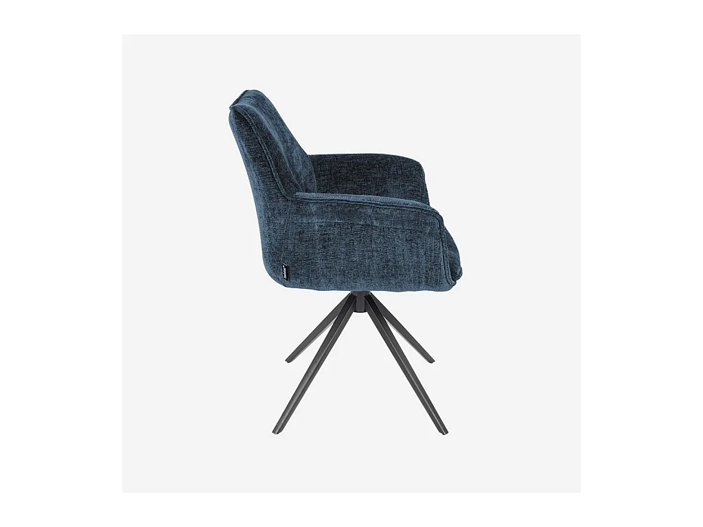 Habitat - Chaise pivotante en tissu chenille et métal noir avec accoudoirs - Bleu nuit - Mogila
