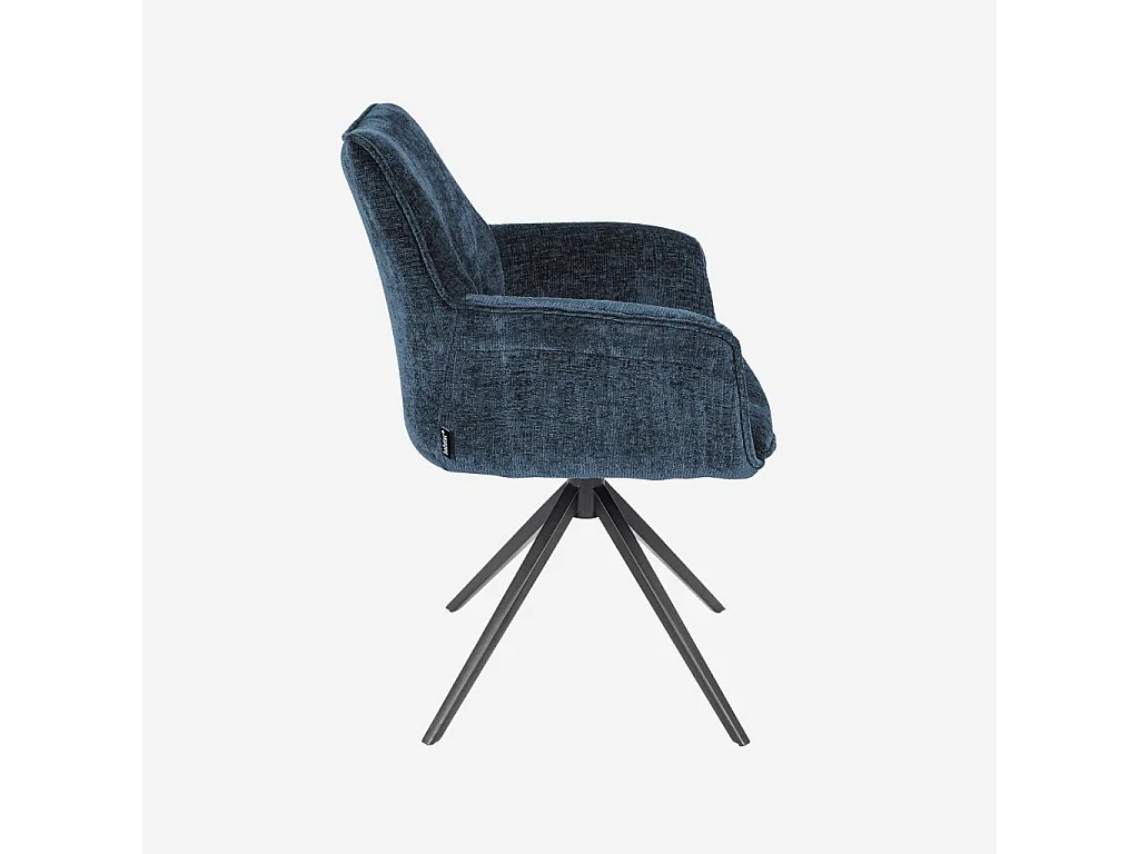 Habitat - Chaise pivotante en tissu chenille et métal noir avec accoudoirs - Bleu nuit - Mogila