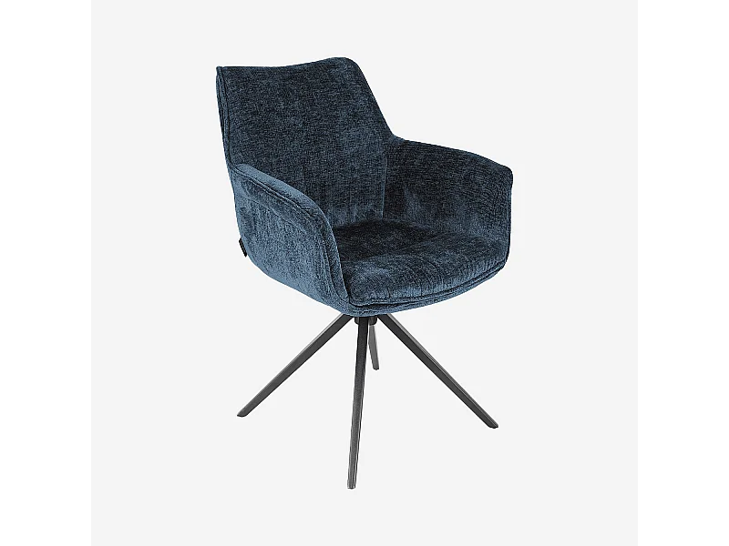 Habitat - Chaise pivotante en tissu chenille et métal noir avec accoudoirs - Bleu nuit - Mogila