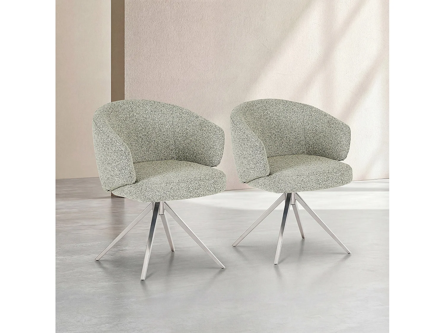 Habitat - Chaise pivotante en tissu texturé et métal chromé avec accoudoirs - Gris chiné - Galati