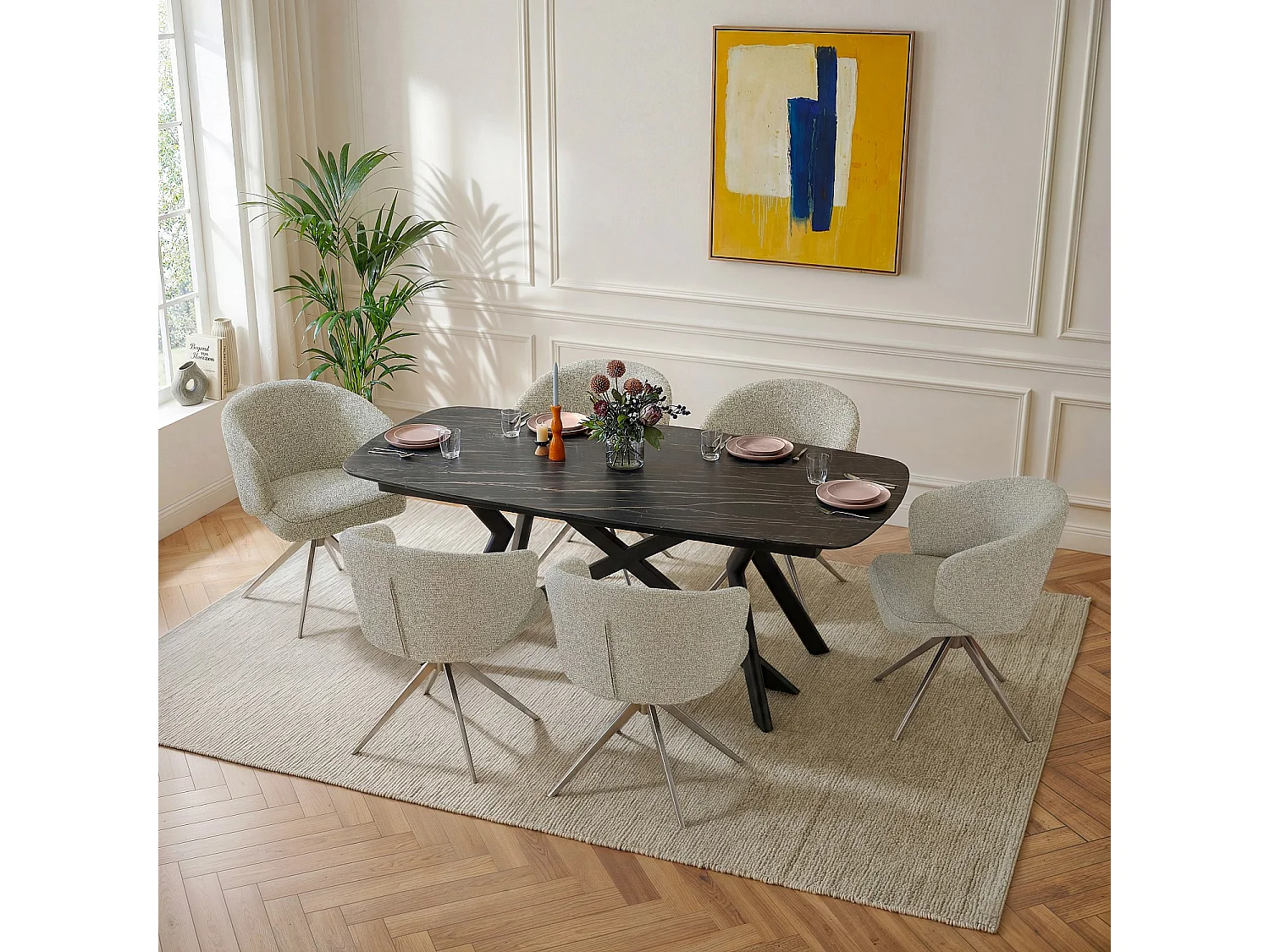 Habitat - Chaise pivotante en tissu texturé et métal chromé avec accoudoirs - Gris chiné - Galati