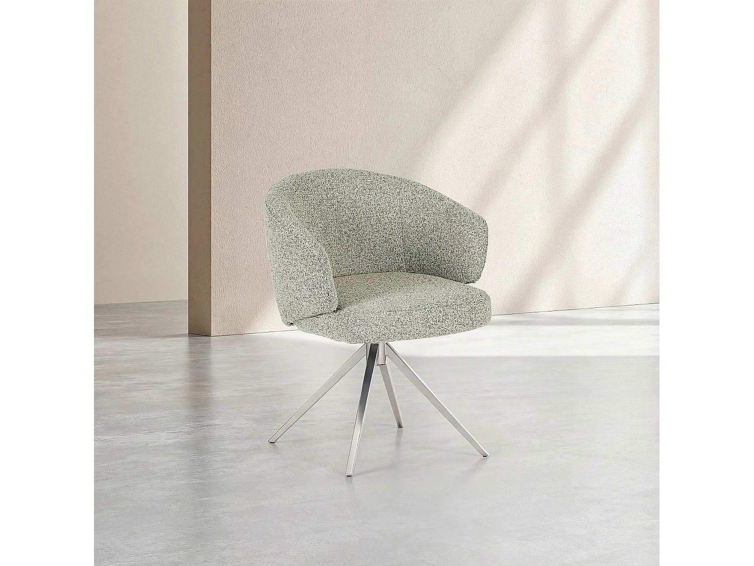 Chaise pivotante en tissu texturé et métal chromé avec accoudoirs - Gris chiné