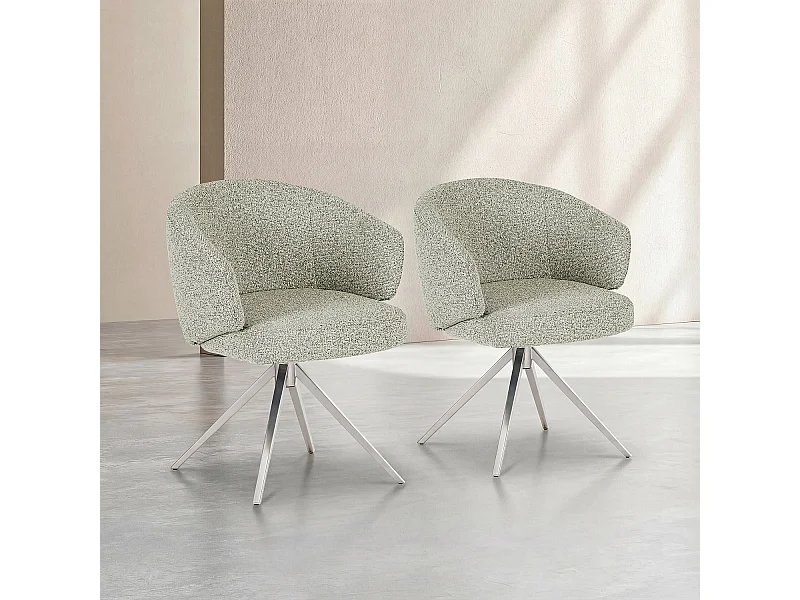 Habitat - Chaise pivotante en tissu texturé et métal chromé avec accoudoirs - Gris chiné - Galati
