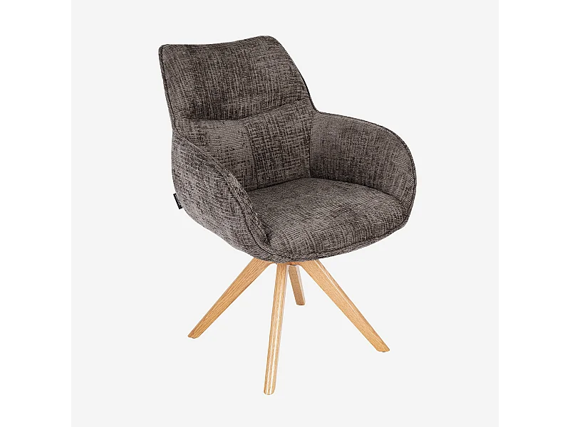 Habitat - Chaise pivotante en tissu chenille et chêne avec accoudoirs - Taupe - Arzana