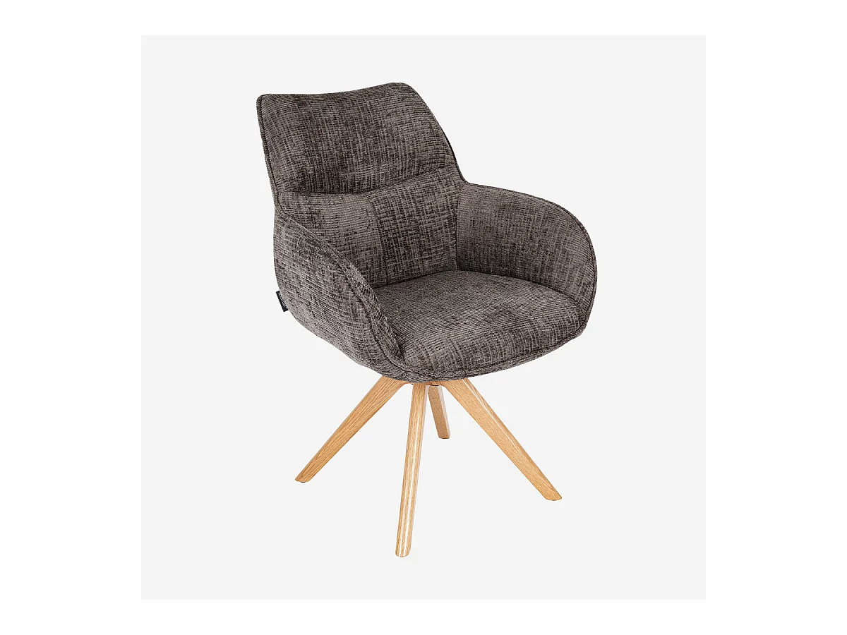 Habitat - Chaise pivotante en tissu chenille et chêne avec accoudoirs - Taupe - Arzana