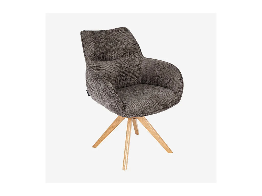 Habitat - Chaise pivotante en tissu chenille et chêne avec accoudoirs - Taupe - Arzana