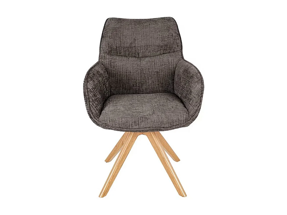 Chaise pivotante en tissu chenille et chêne avec accoudoirs - Taupe