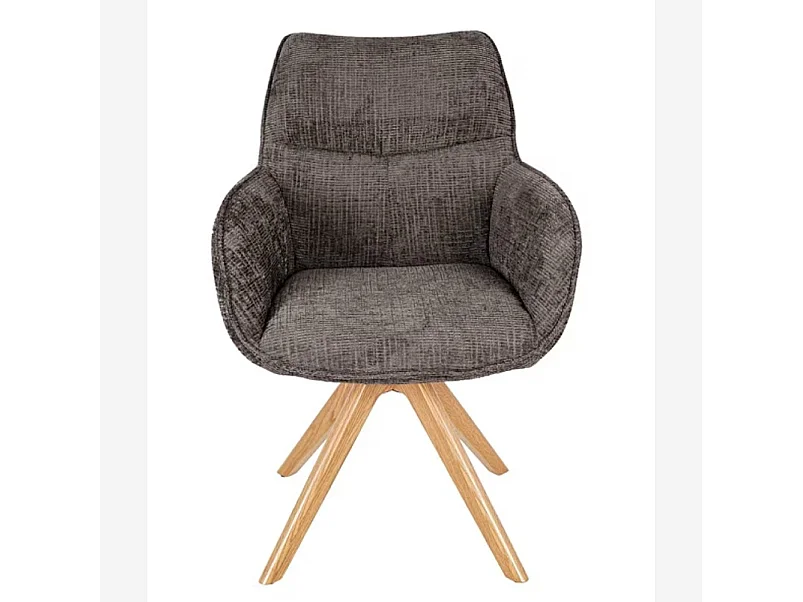 Chaise de bureau pivotante en tissu chenille et chêne massif avec accoudoirs - Taupe