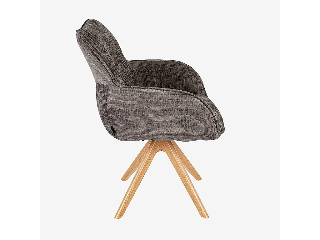 Habitat - Chaise pivotante en tissu chenille et chêne avec accoudoirs - Taupe - Arzana