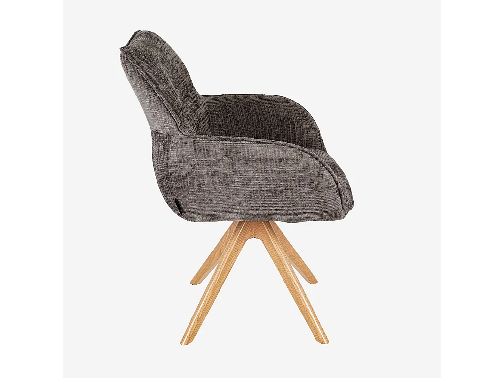 Chaise pivotante en tissu chenille et chêne avec accoudoirs - Taupe