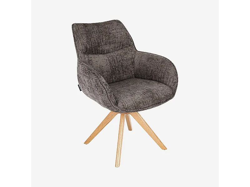 Habitat - Chaise pivotante en tissu chenille et chêne avec accoudoirs - Taupe - Arzana
