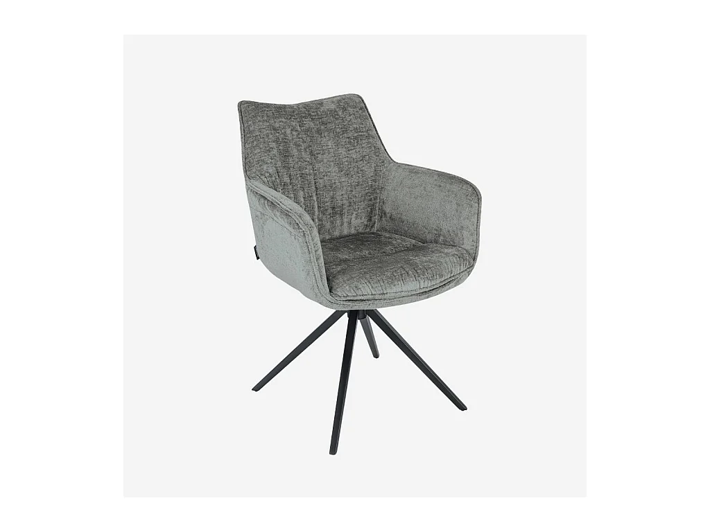 Habitat - Chaise pivotante en tissu chenille et métal noir avec accoudoirs - Gris argent - Mogila
