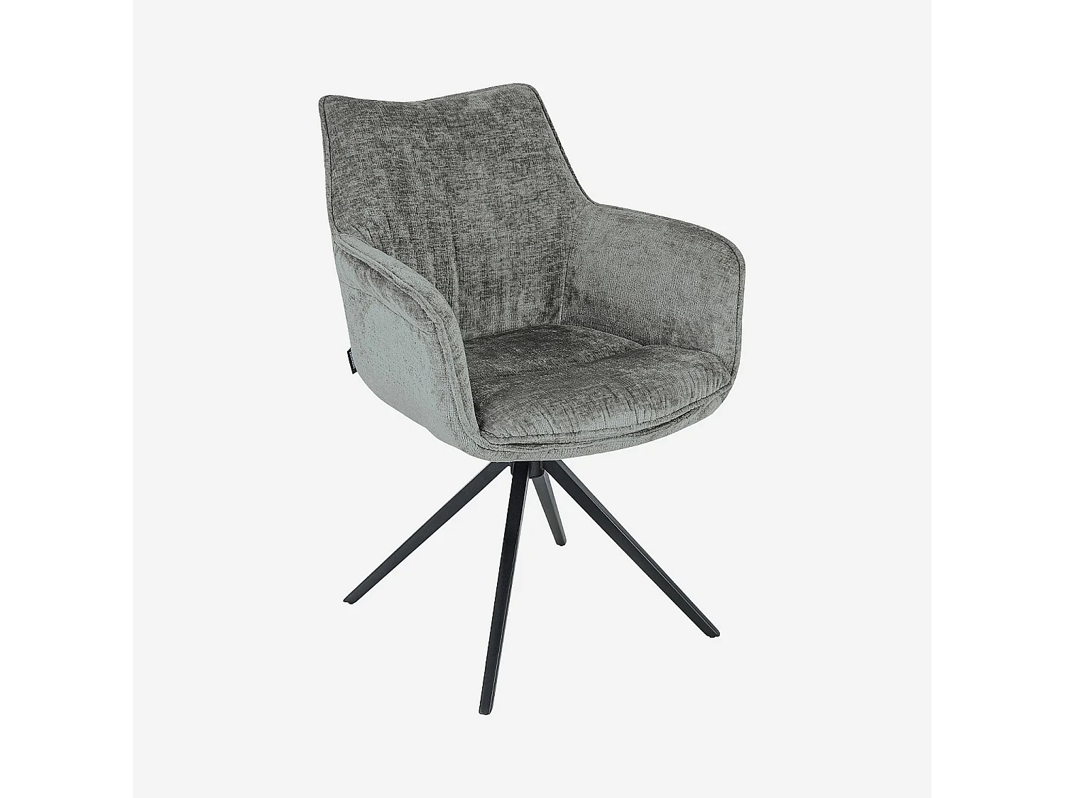 Chaise pivotante en tissu chenille et métal noir avec accoudoirs - Gris argent