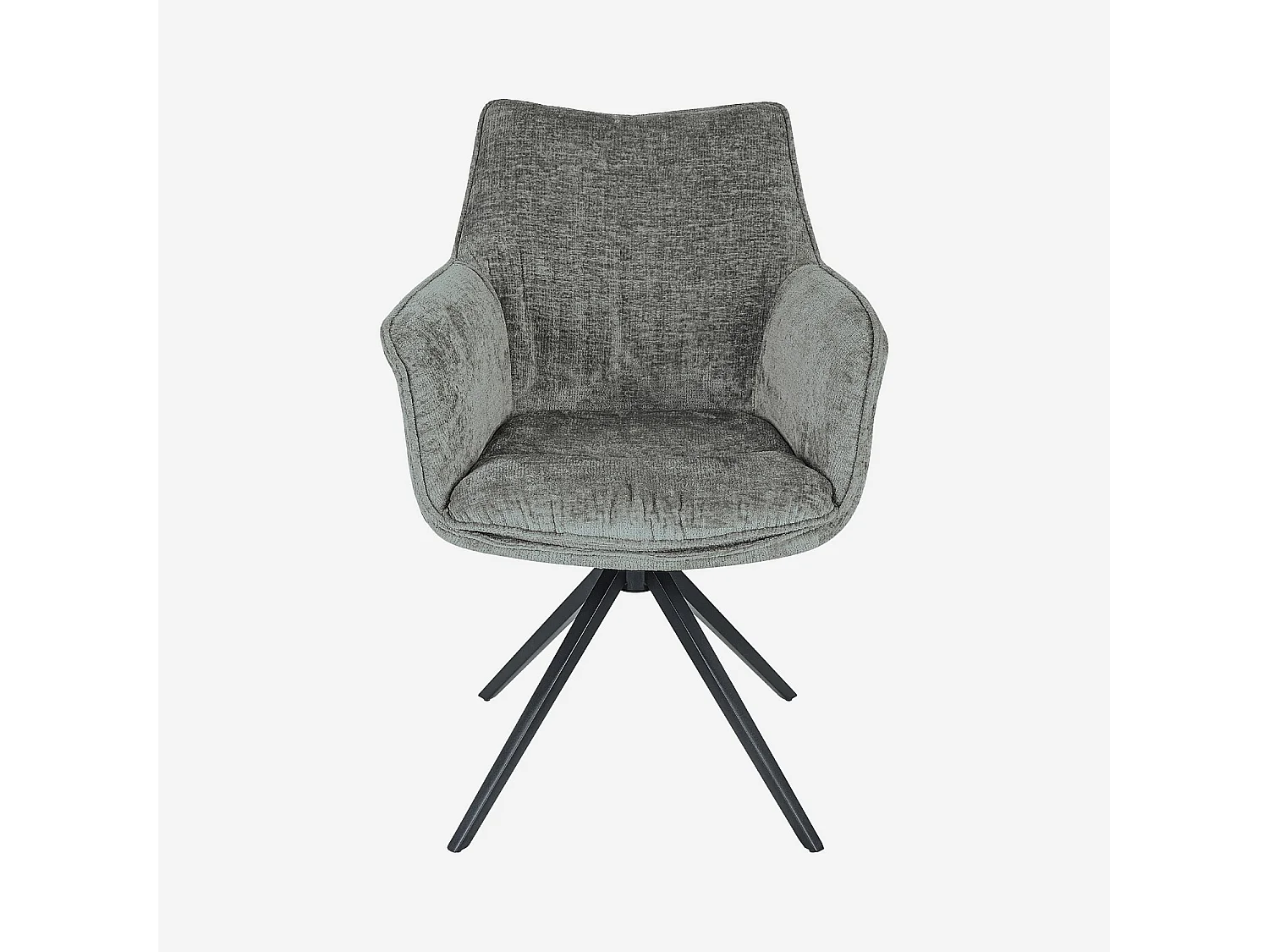 Chaise pivotante en tissu chenille et métal noir avec accoudoirs - Gris argent