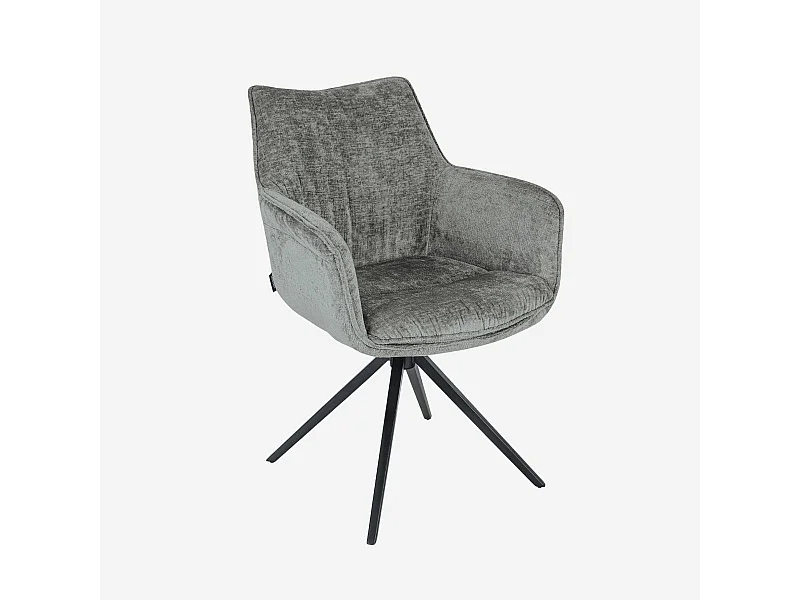 Habitat - Chaise pivotante en tissu chenille et métal noir avec accoudoirs - Gris argent - Mogila