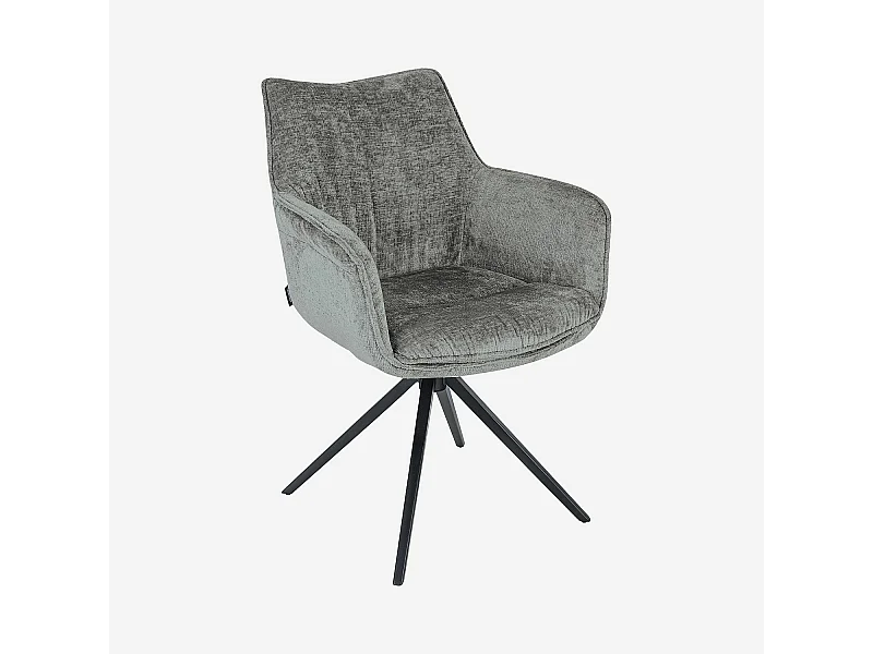 Habitat - Chaise pivotante en tissu chenille et métal noir avec accoudoirs - Gris argent - Mogila