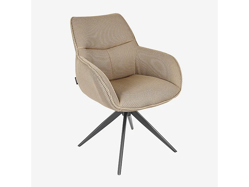 Habitat - Chaise pivotante en tissu 3D et métal noir avec accoudoirs - Beige sable - Arzana