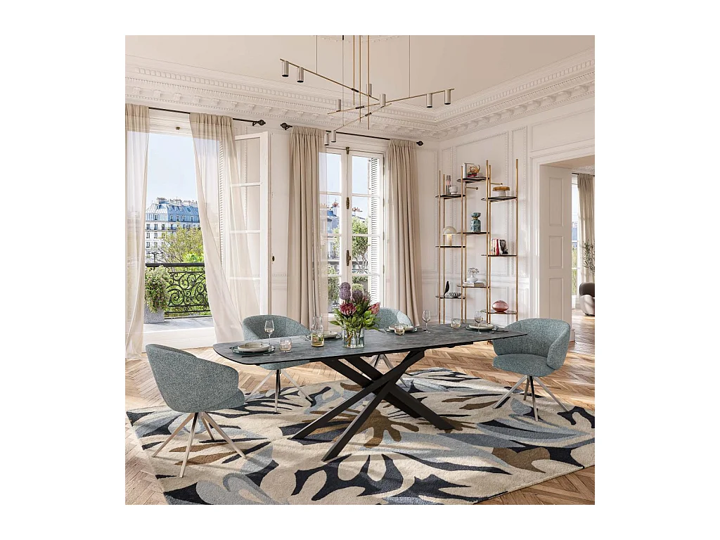 Habitat - Chaise pivotante en tissu texturé et métal chromé avec accoudoirs - Bleu chiné - Galati