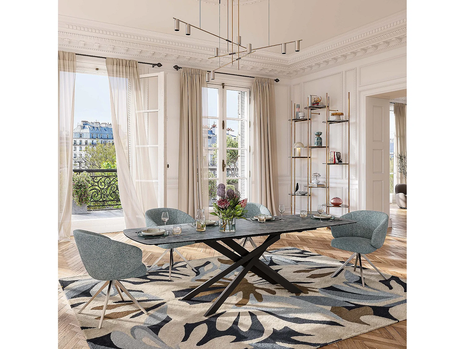 Habitat - Chaise pivotante en tissu texturé et métal chromé avec accoudoirs - Bleu chiné - Galati