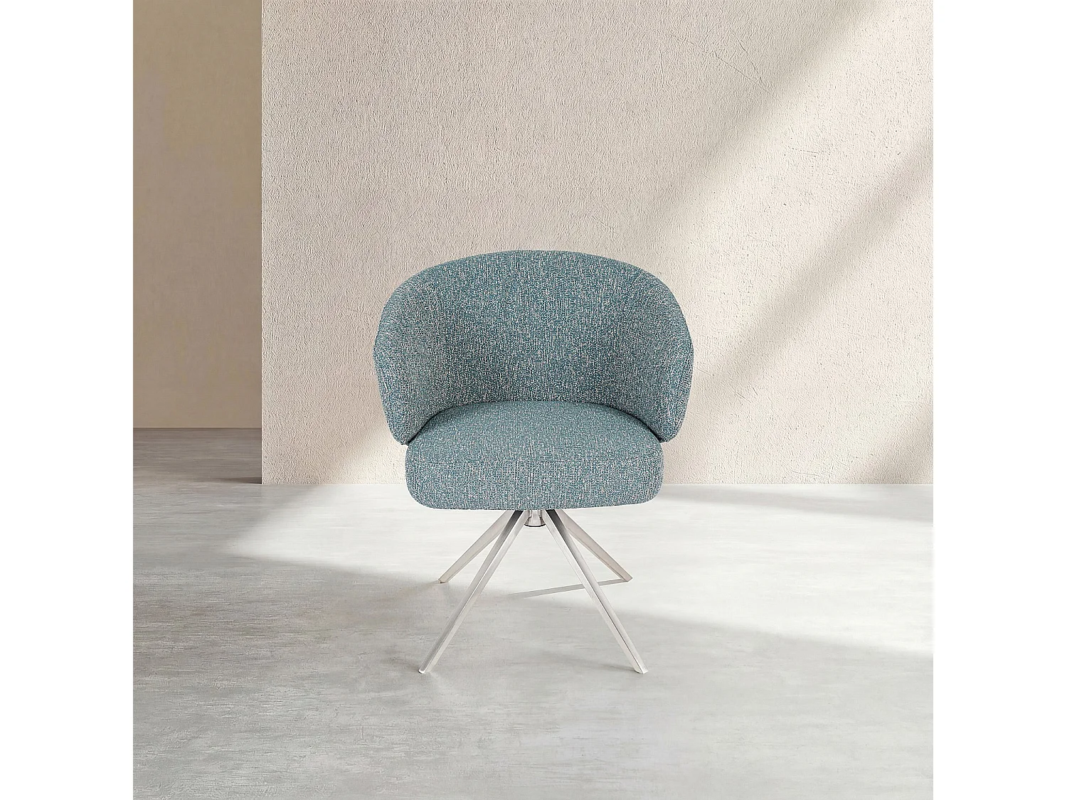 Habitat - Chaise pivotante en tissu texturé et métal chromé avec accoudoirs - Bleu chiné - Galati