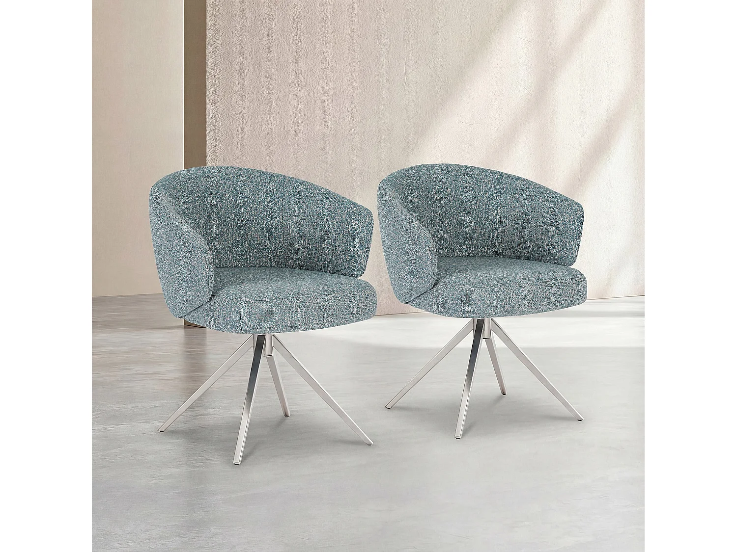 Chaise pivotante en tissu texturé et métal chromé avec accoudoirs - Bleu chiné