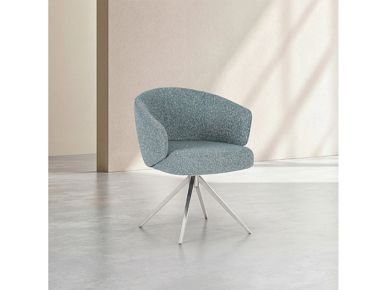 Chaise pivotante en tissu texturé et métal chromé avec accoudoirs - Bleu chiné